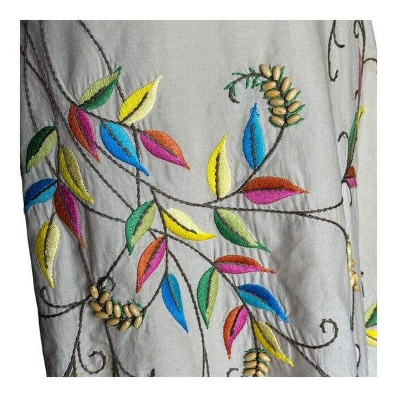 BCBGMAXAZRIA Floral Embroidered Flared A-Line Skirt Tan Neutral 100% Cotton L - Picture 5 of 13